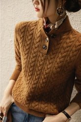 Cable Detail Half Button Sweater For Women | Isabelle