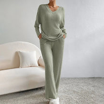 Relaxed Ribbed Two Piece Lounge Set For Women | Mireva