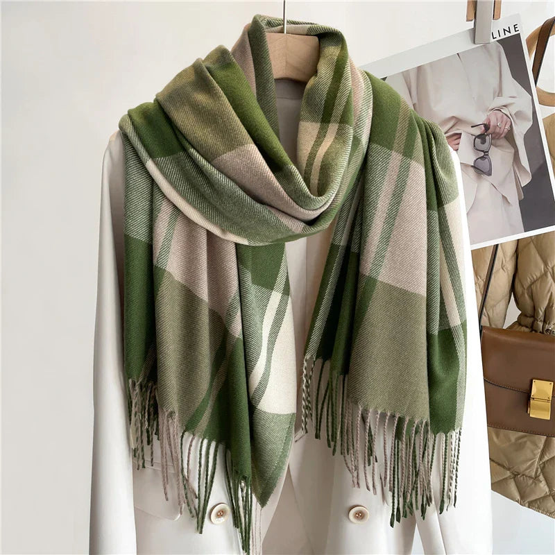 Classic Plaid Fringe Scarf For Women | Elowenra