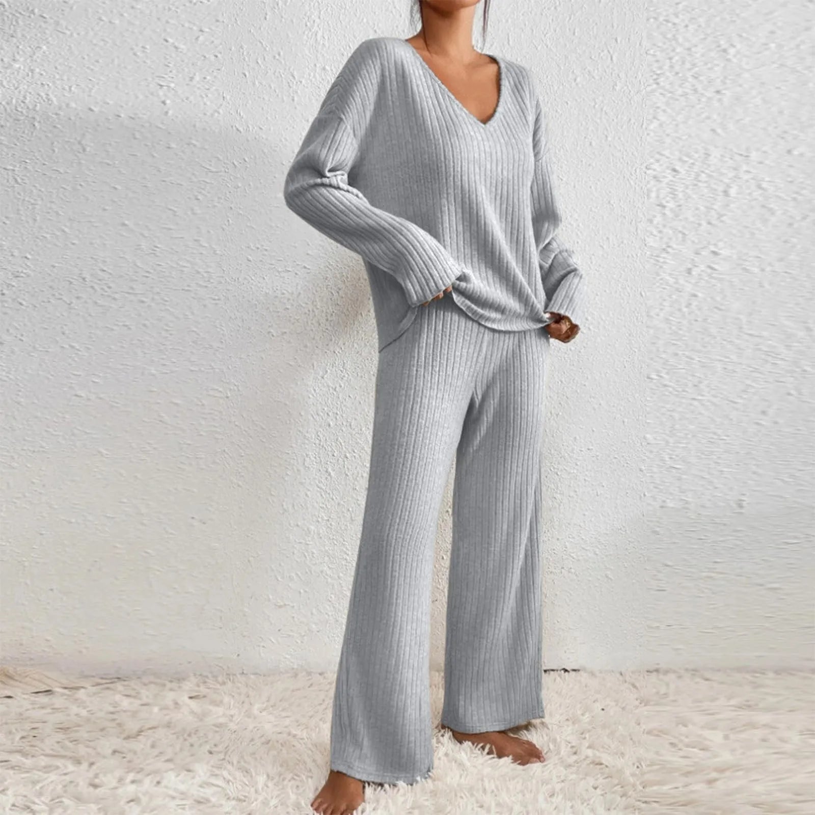 Relaxed Ribbed Two Piece Lounge Set For Women | Mireva