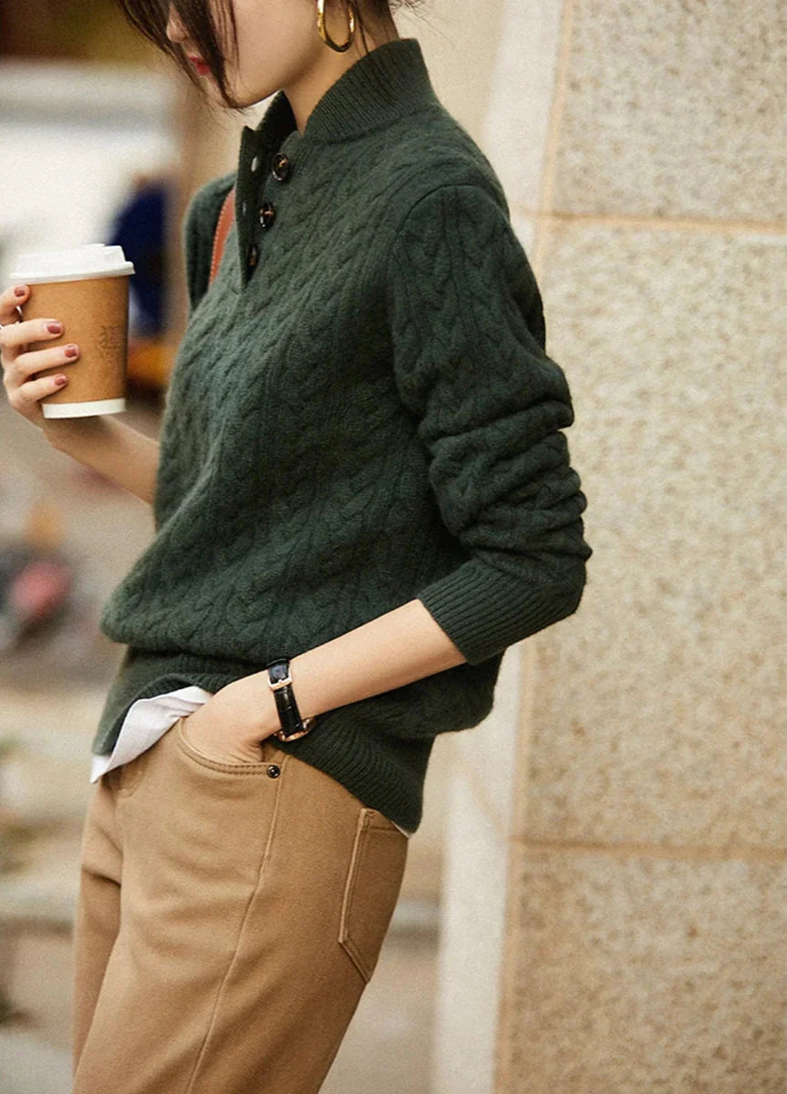 Cable Detail Half Button Sweater For Women | Isabelle