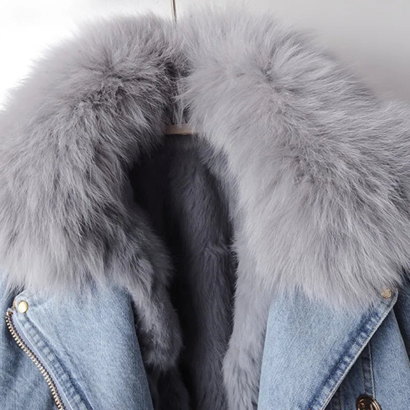 Cropped Denim Jacket With Fur Trim For Women | Valentina