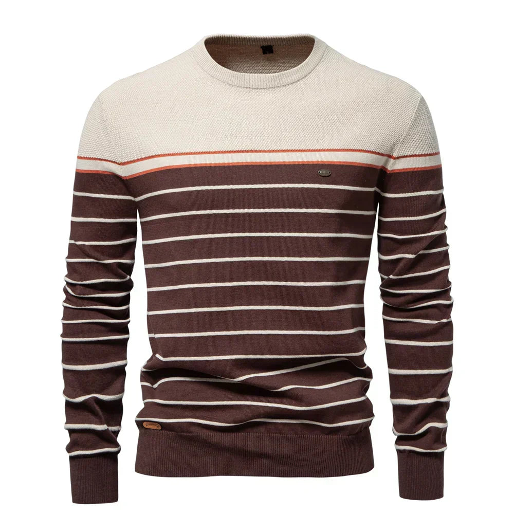 Striped Crew Neck Sweater For Men | Almeric