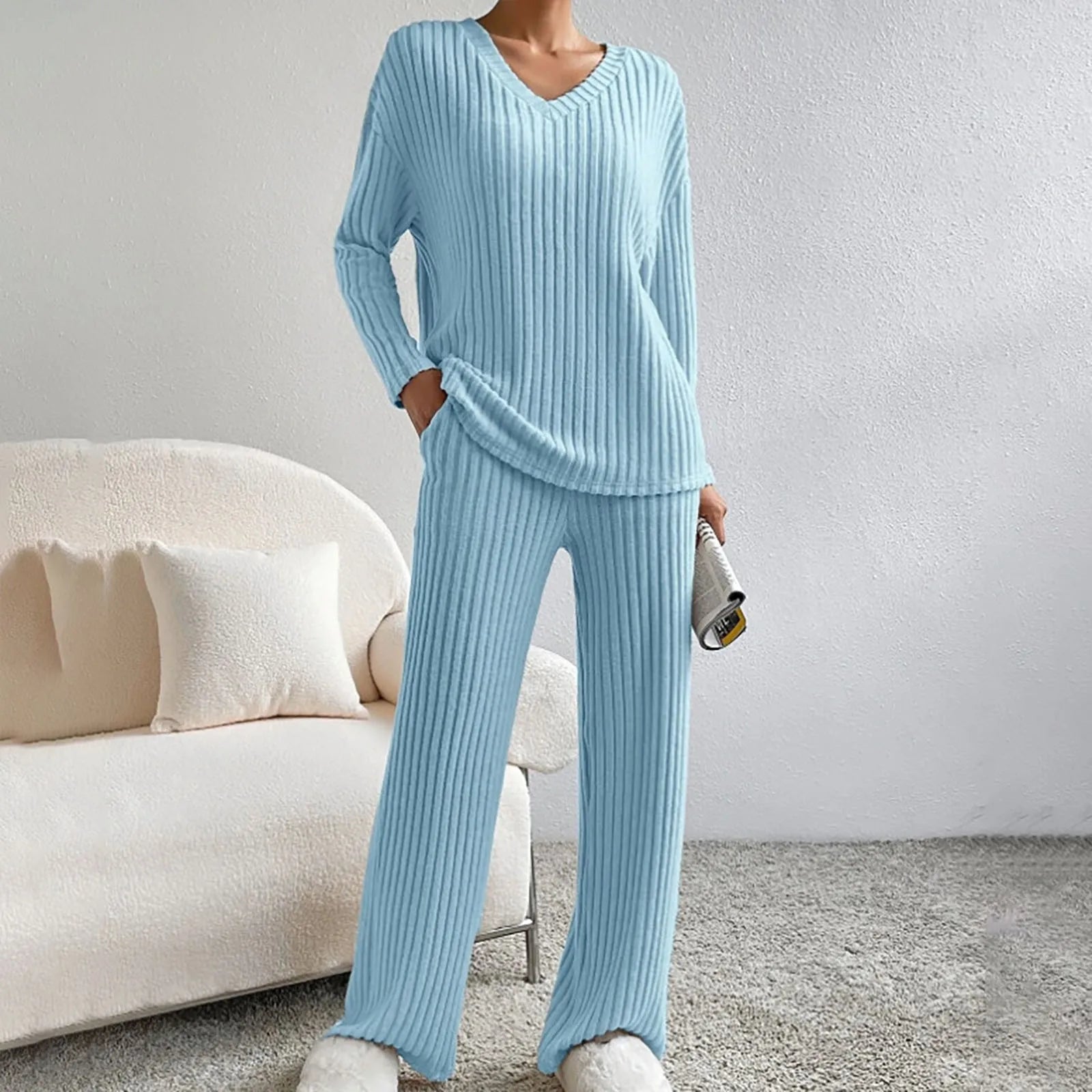 Relaxed Ribbed Two Piece Lounge Set For Women | Mireva