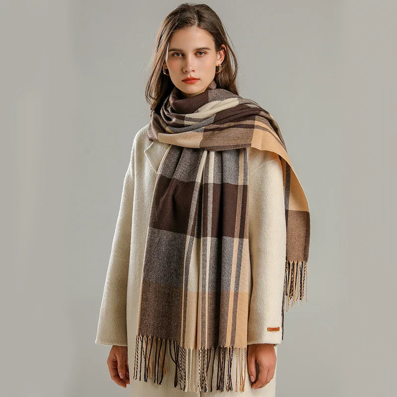 Classic Plaid Fringe Scarf For Women | Elowenra