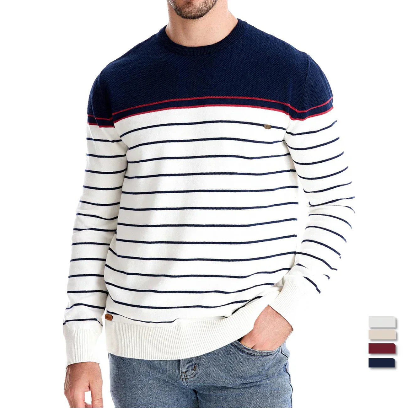 Striped Crew Neck Sweater For Men | Almeric