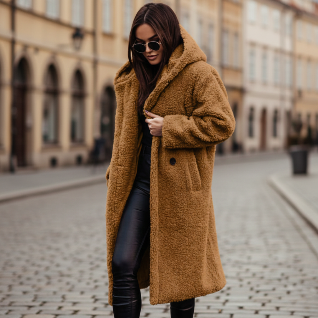 Long Hooded Textured Coat For Women | Ardelia