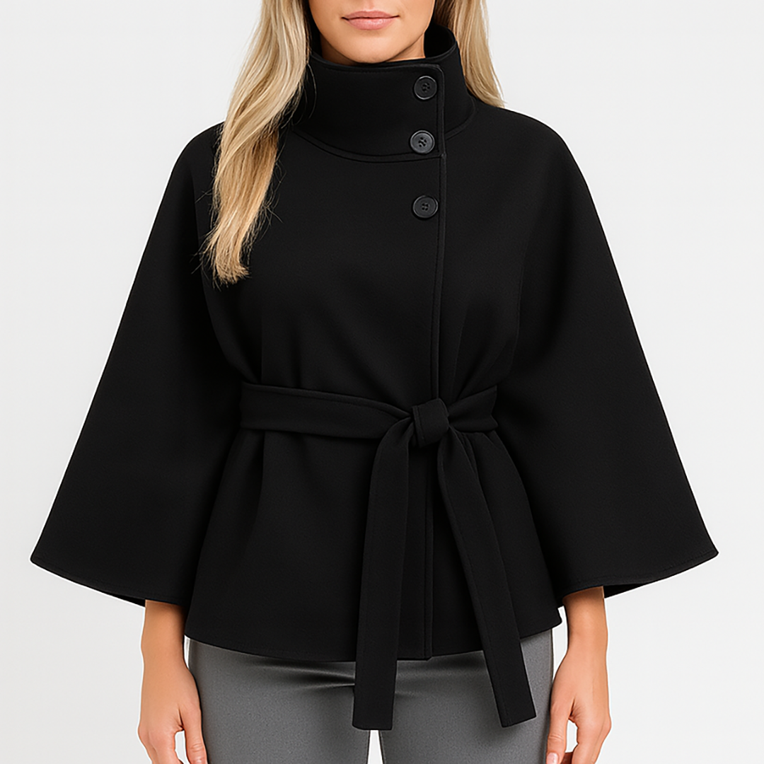Belted High Collar Cape Coat For Women | Serelisse