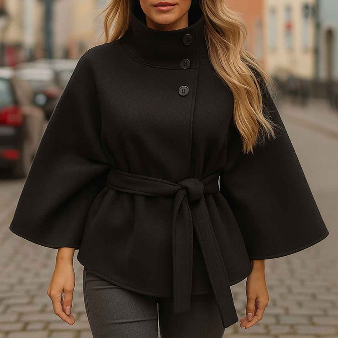 Belted High Collar Cape Coat For Women | Serelisse