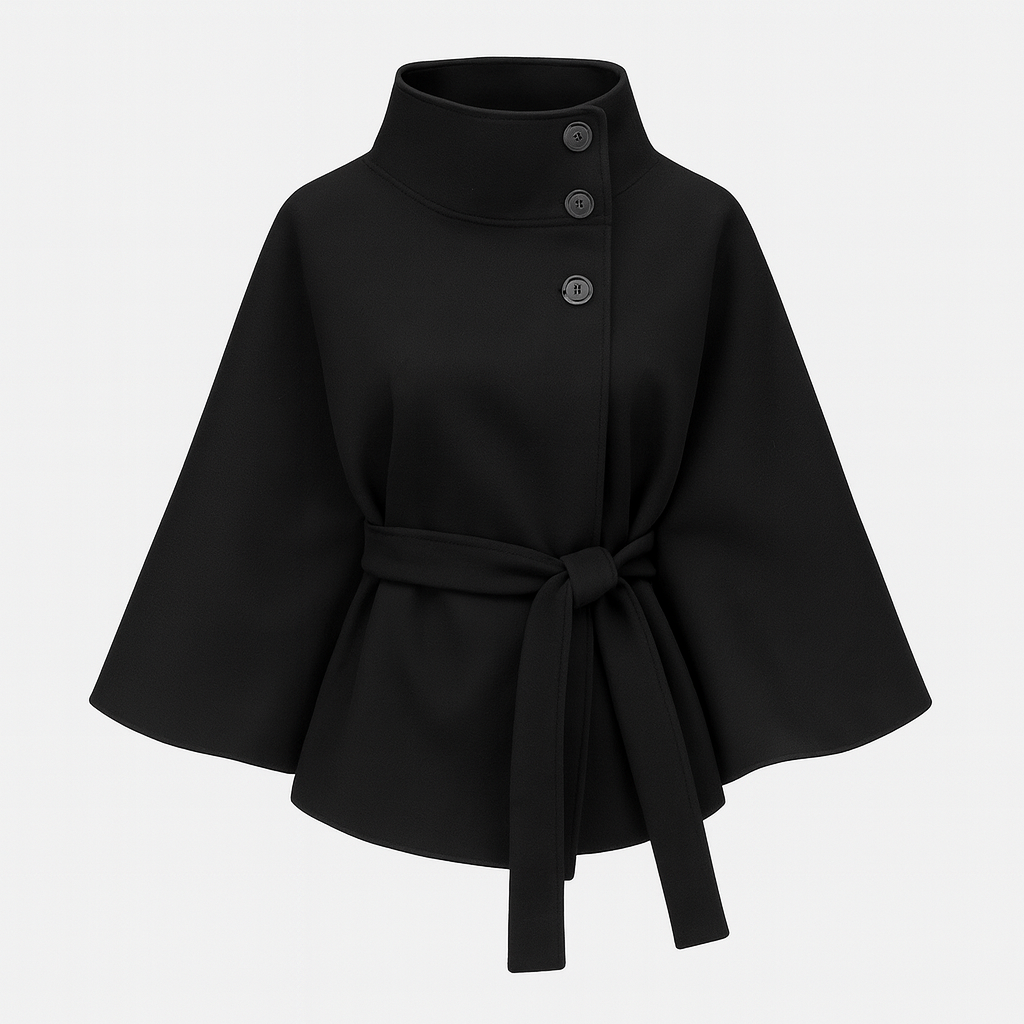 Belted High Collar Cape Coat For Women | Serelisse