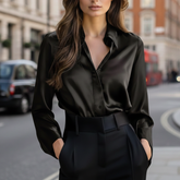 Silky Finish Button Front Blouse For Women | Liorenne