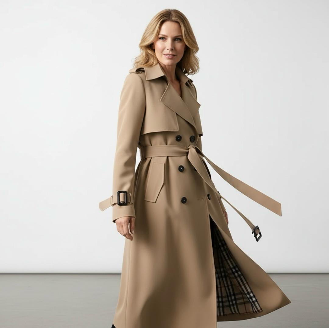 Belted Double Breasted Trench Coat for Women | Elara