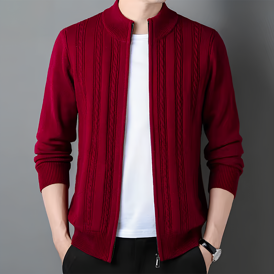 Zip Neck Ribbed Cardigan for Men | Evander