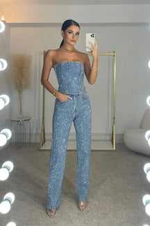 Strapless Glitter Full Length Jumpsuit For Women | Arlisse