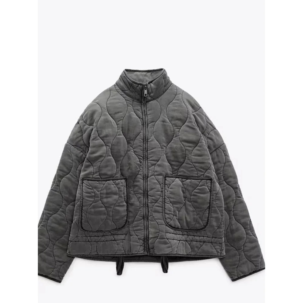 Quilted Zip Front Jacket For Women | Mirelda