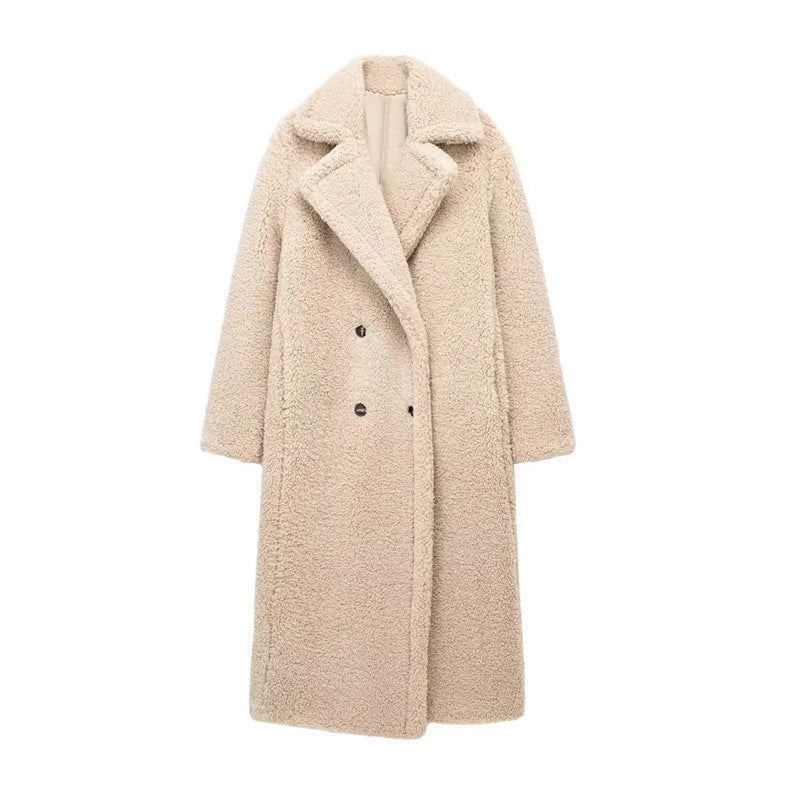 Long Double Breasted Textured Coat For Women | Caldria