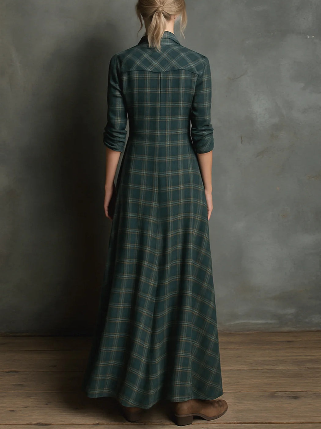 Plaid Lapel Maxi Dress For Women | Aria