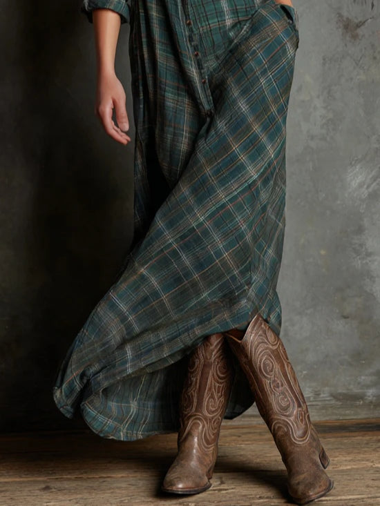 Plaid Lapel Maxi Dress For Women | Aria