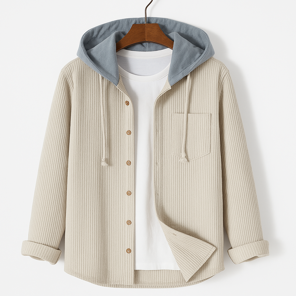 Textured Button Front Hooded Jacket For Men | Matteo