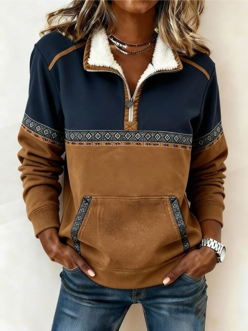 Colour Block Zip Neck Sweater for Women | Marlowe