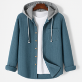 Textured Button Front Hooded Jacket For Men | Matteo