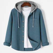 Textured Button Front Hooded Jacket For Men | Matteo
