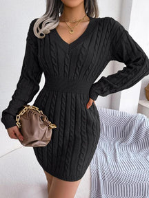 Cozy Long Sleeve V Neck Sweater Dress For Women | Mirevalda