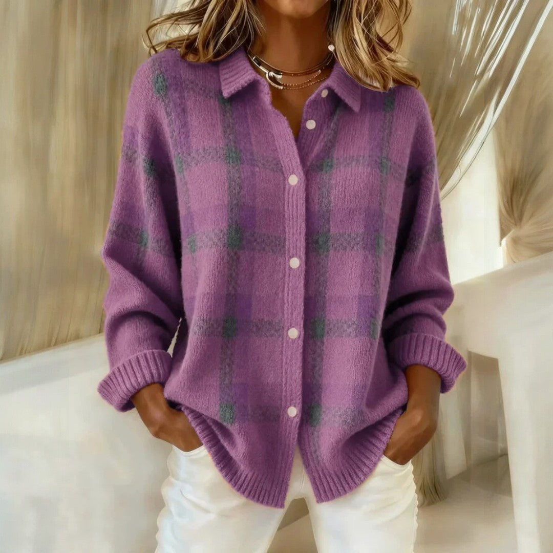 Relaxed Check Button Front Sweater For Women | Lanie