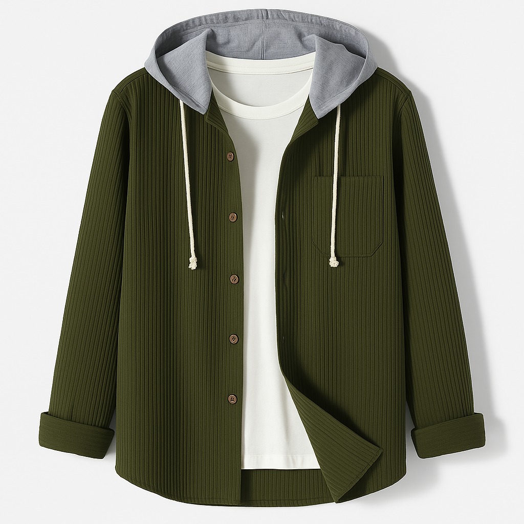 Textured Button Front Hooded Jacket For Men | Matteo