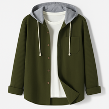 Textured Button Front Hooded Jacket For Men | Matteo