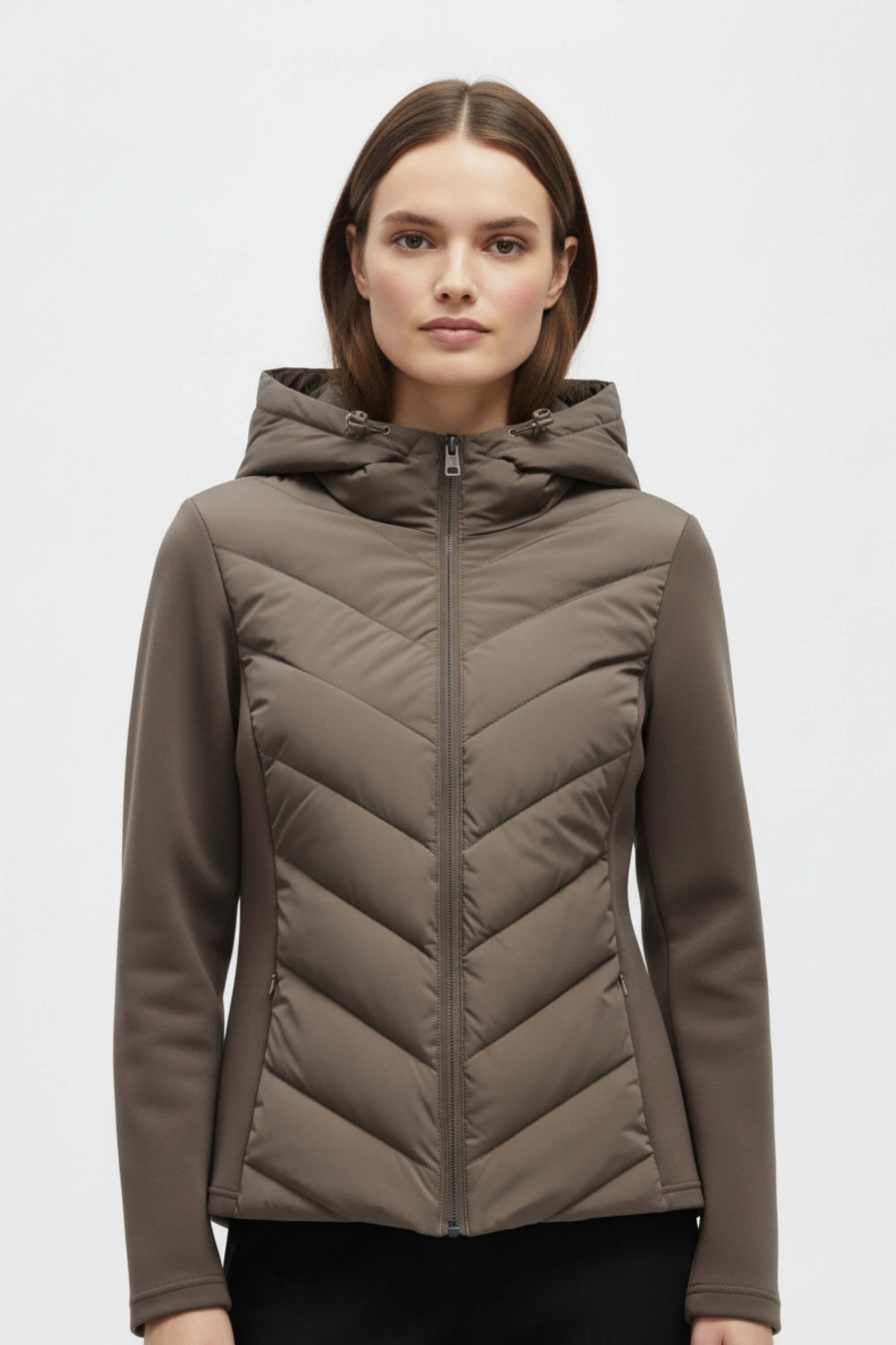 Hooded Chevron Quilted Puffer Jacket For Women | Selvara