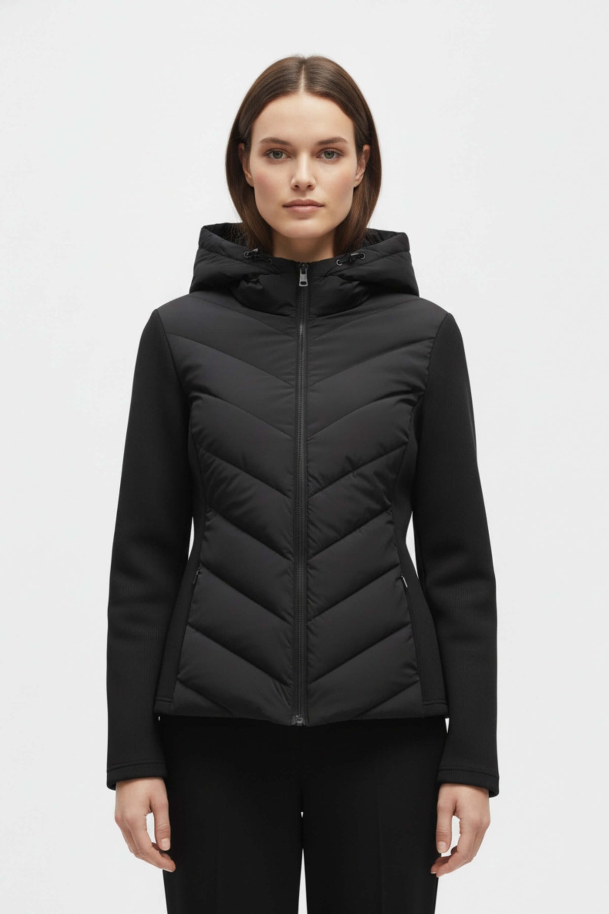 Hooded Chevron Quilted Puffer Jacket For Women | Selvara