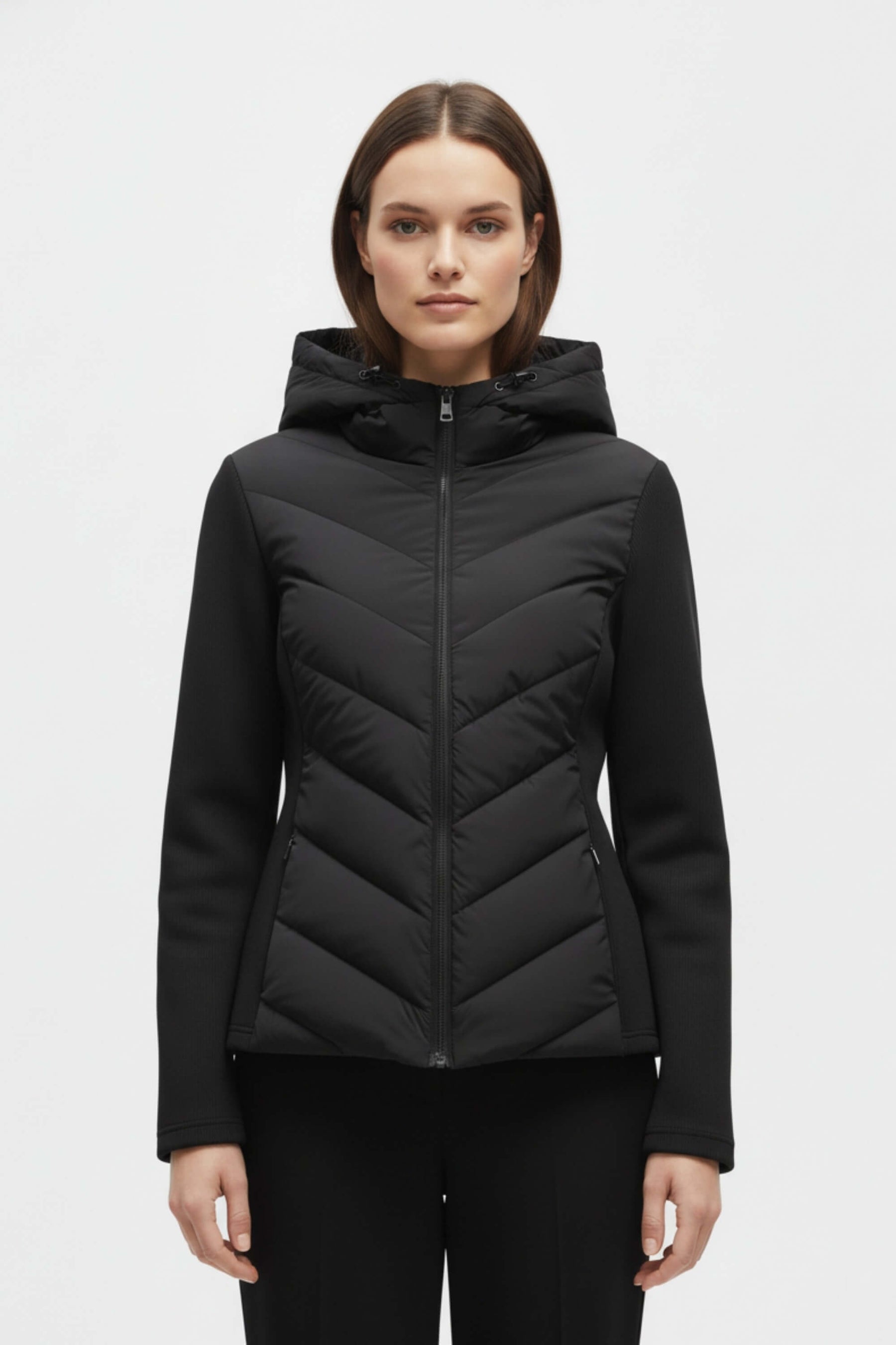 Hooded Chevron Quilted Puffer Jacket For Women | Selvara