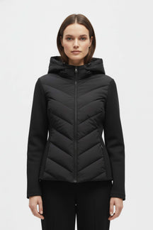 Hooded Chevron Quilted Puffer Jacket For Women | Selvara