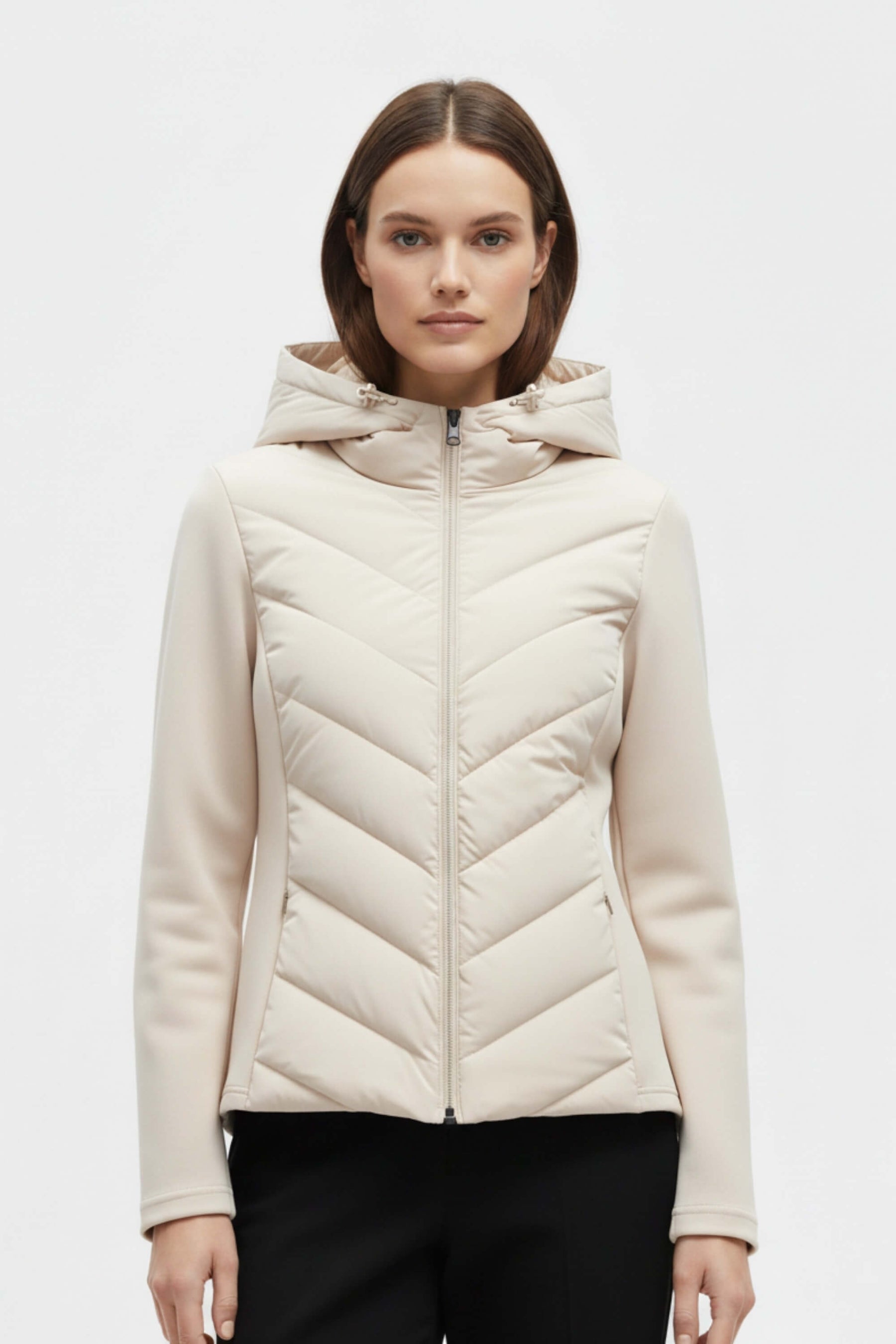 Hooded Chevron Quilted Puffer Jacket For Women | Selvara