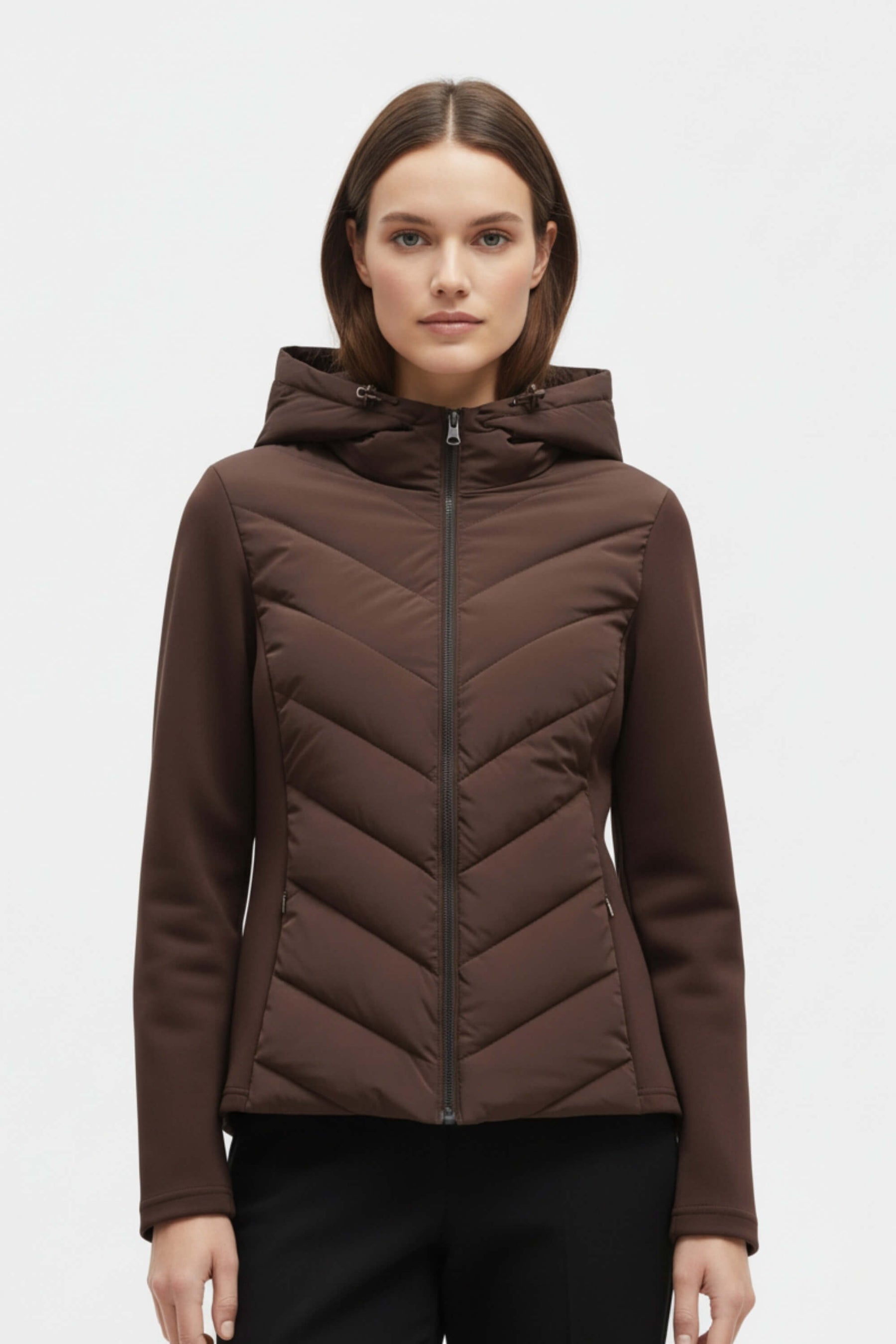 Hooded Chevron Quilted Puffer Jacket For Women | Selvara