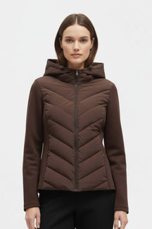 Hooded Chevron Quilted Puffer Jacket For Women | Selvara