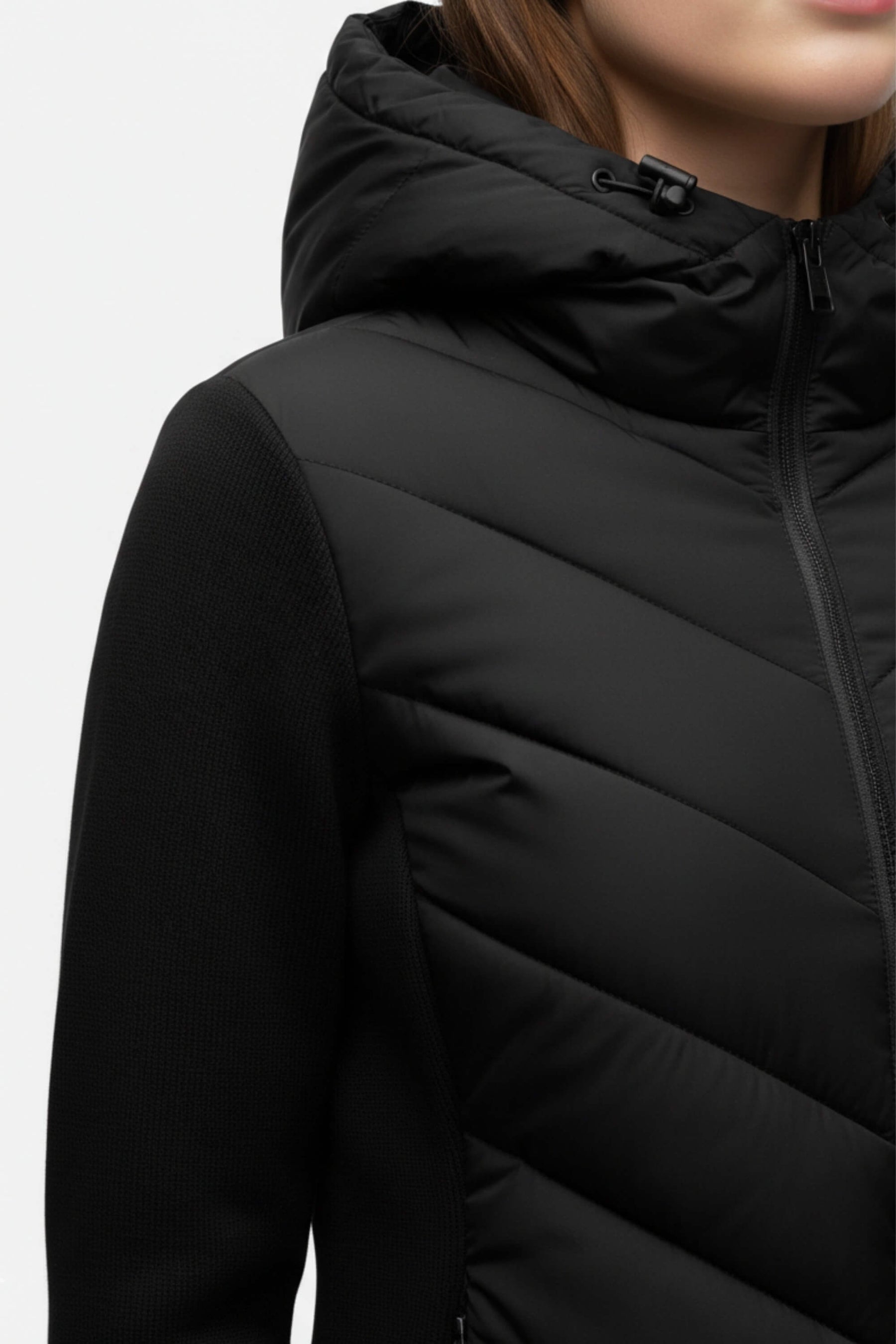 Hooded Chevron Quilted Puffer Jacket For Women | Selvara