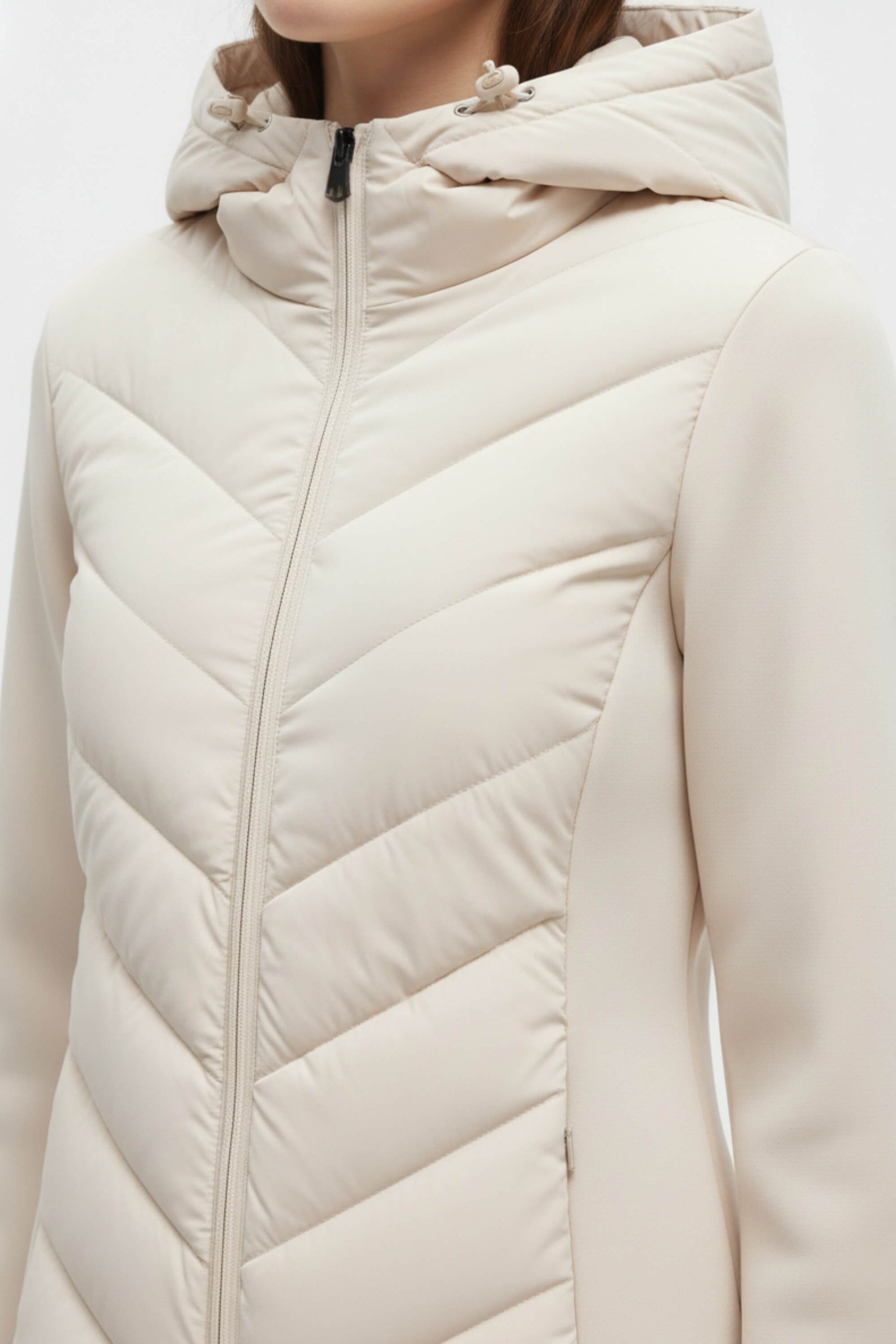 Hooded Chevron Quilted Puffer Jacket For Women | Selvara
