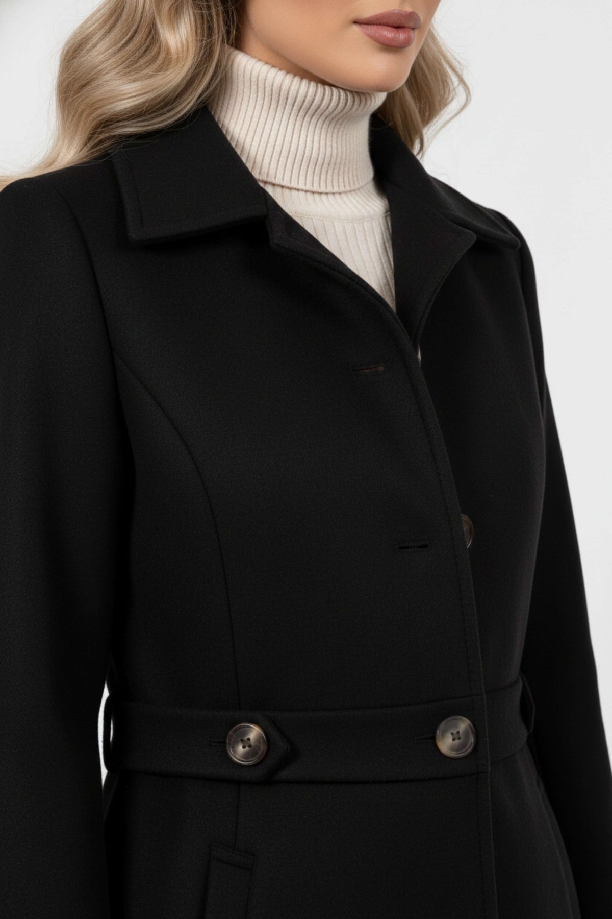 Belted Button Front Long Coat For Women | Mirevane