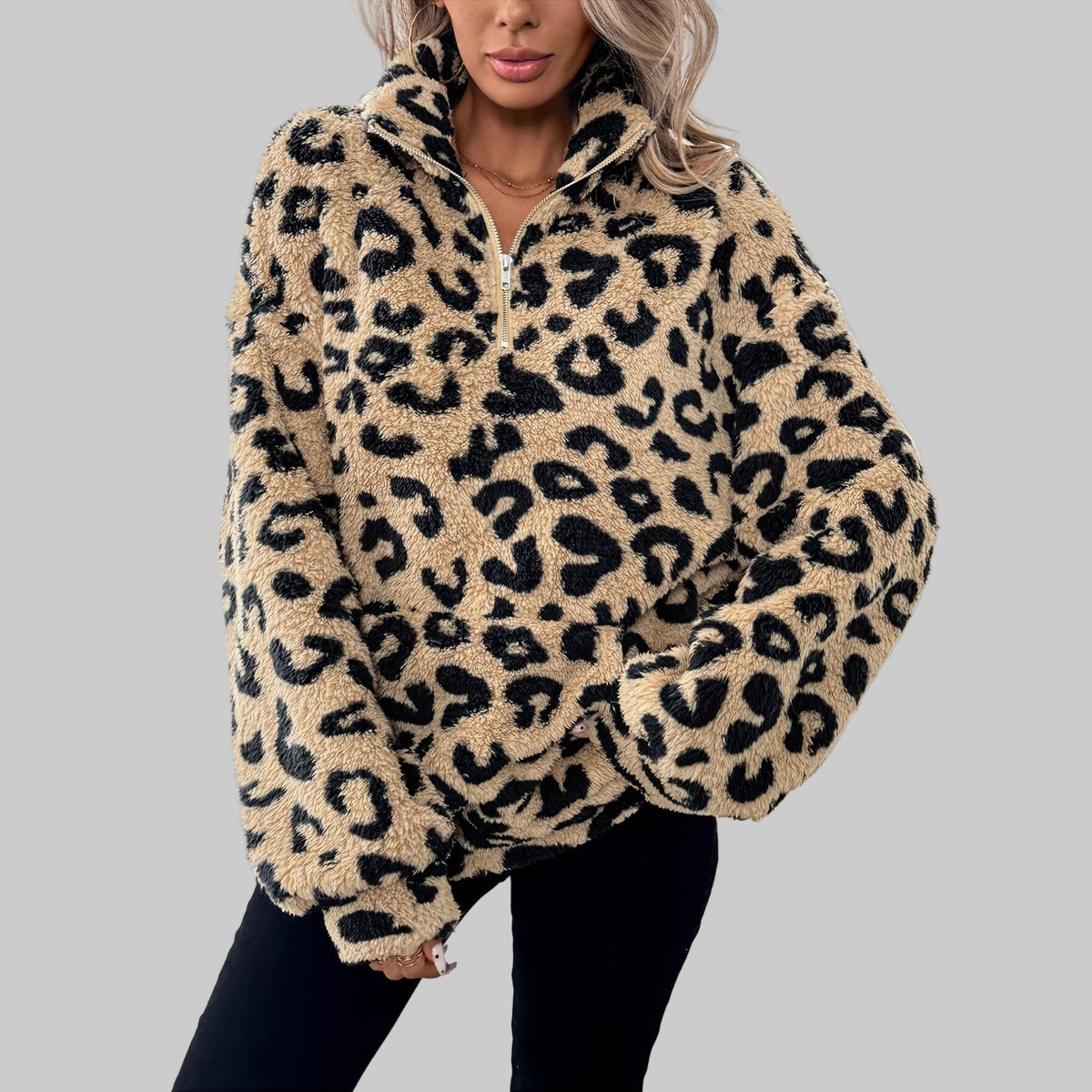 Leopard Print Zip Jumper For Women | Andrea