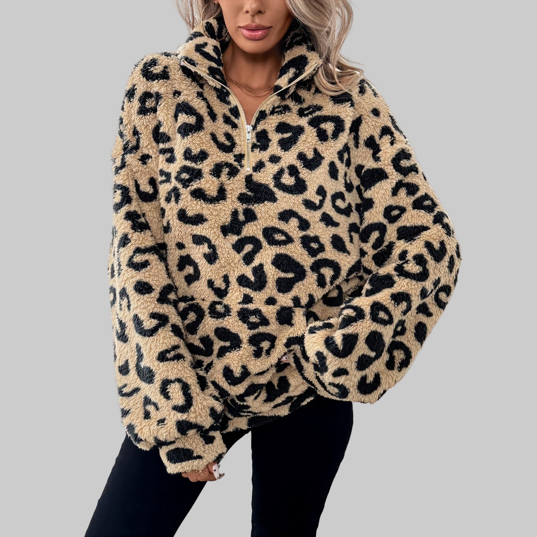 Leopard Print Zip Jumper For Women | Andrea