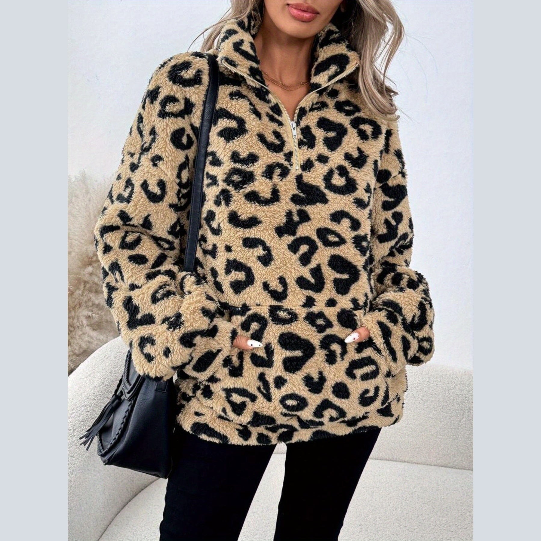 Leopard Print Zip Jumper For Women | Andrea