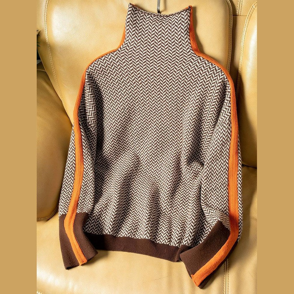 High Neck Contrast Stripe Jumper For Women | Elenora