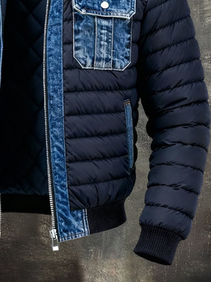 Denim Panel Padded Jacket for Men | Lorenzo