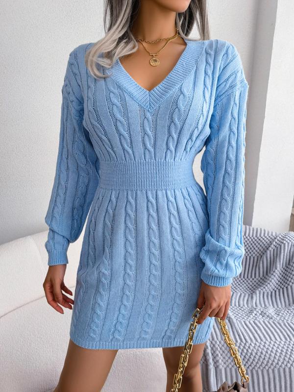 Cozy Long Sleeve V Neck Sweater Dress For Women | Mirevalda