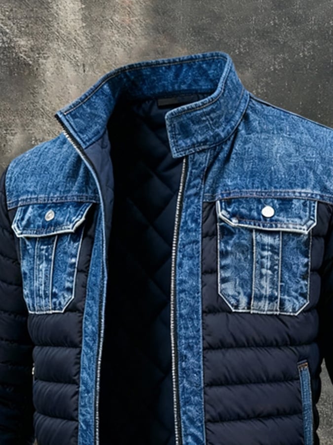 Denim Panel Padded Jacket for Men | Lorenzo