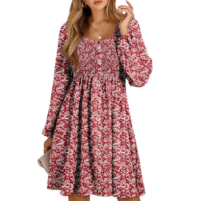 Casual Smocked Empire Waist A Line Dress For Women | Clarimelle