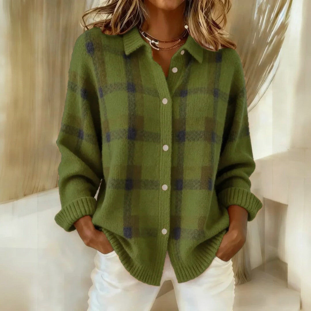Relaxed Check Button Front Sweater For Women | Lanie
