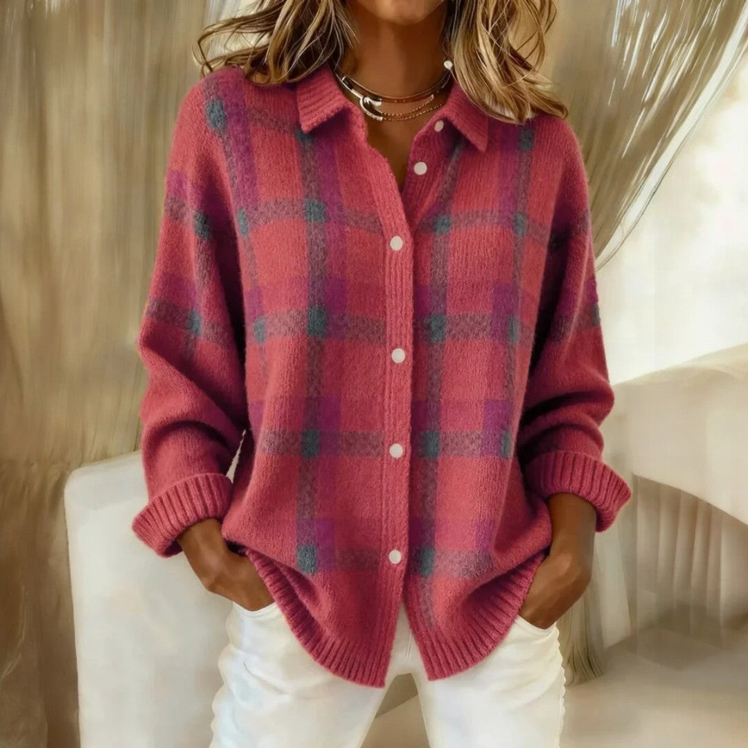 Relaxed Check Button Front Sweater For Women | Lanie